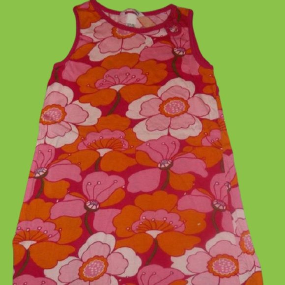 H&M Orange Pink Floral Jersey Dress Girl 7 8 - Picture 1 of 2